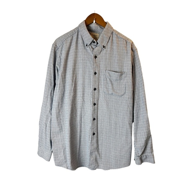 L.L Bean Mens L Blue Houndstooth Shirt Button Down Long Sleeve Pocket Soft - Picture 1 of 5
